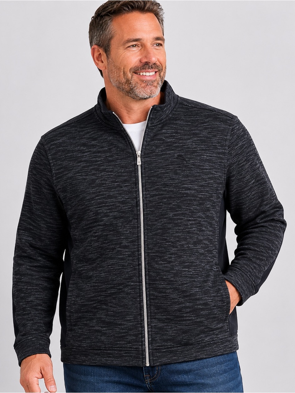 Tommy Bahama Mens 3XB Big Tall Full Zip Knit Jacket Charcoal